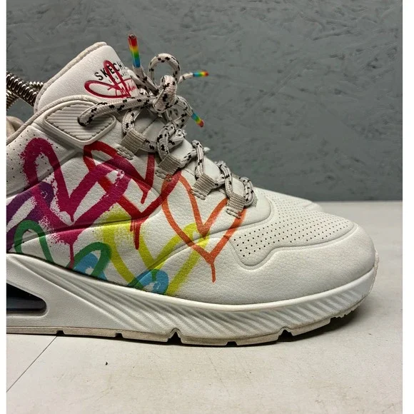 Skechers Uno Floating Love Sneakers Women's White Hearts Rainbow Casual Shoes 9 - Picture 3 of 16